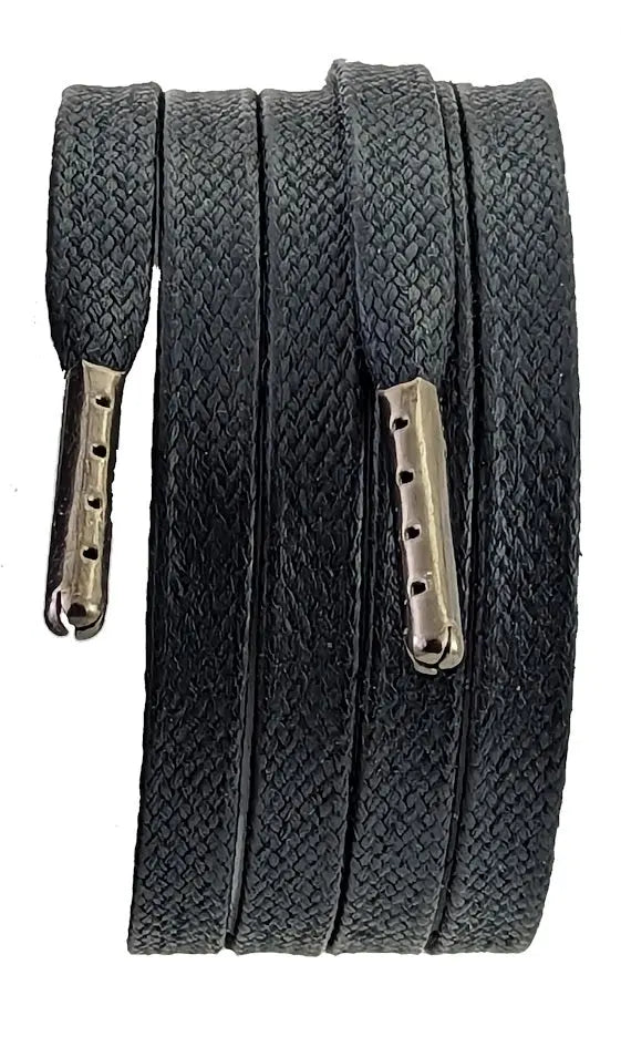 Black Flat 8 mm wide wax cotton shoelaces & Boot Laces