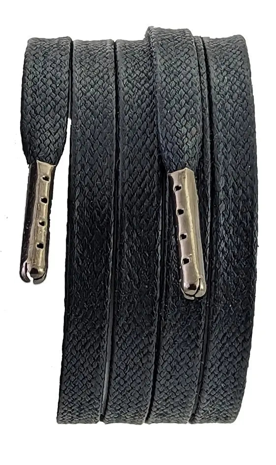 Shoelaces & Boot laces Black Flat 10 mm wide wax cotton justlacesshop