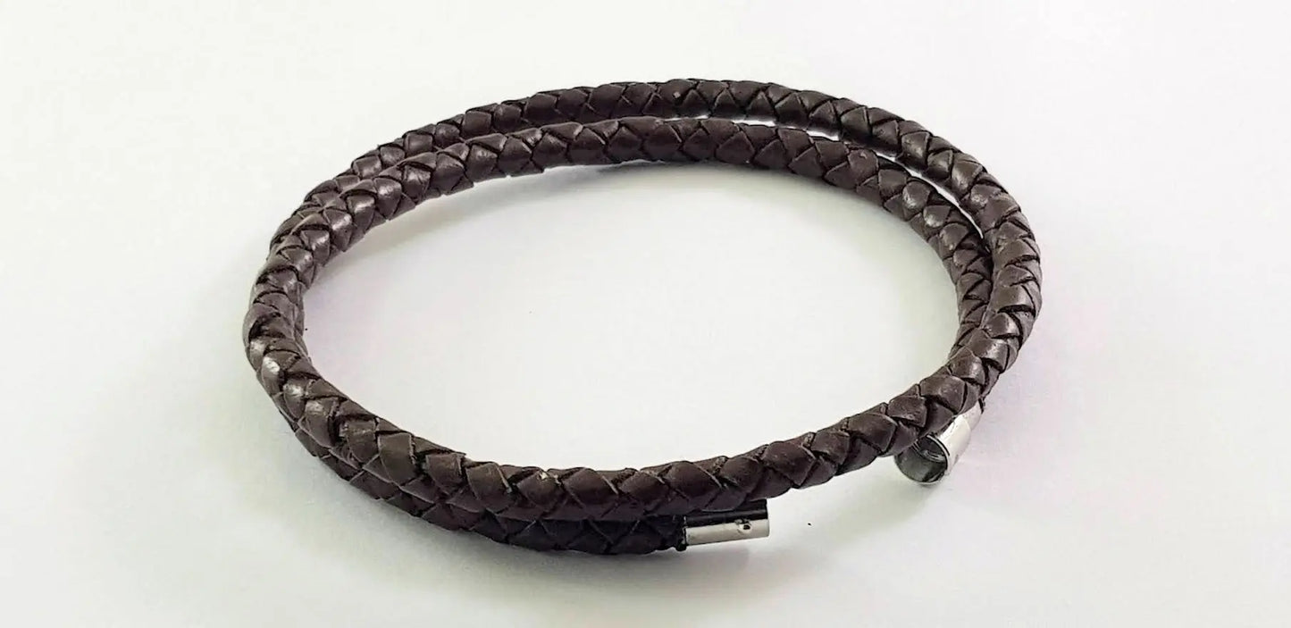Double Leather Bracelet, Braided Dark Brown 5 mm jtcraftingshop