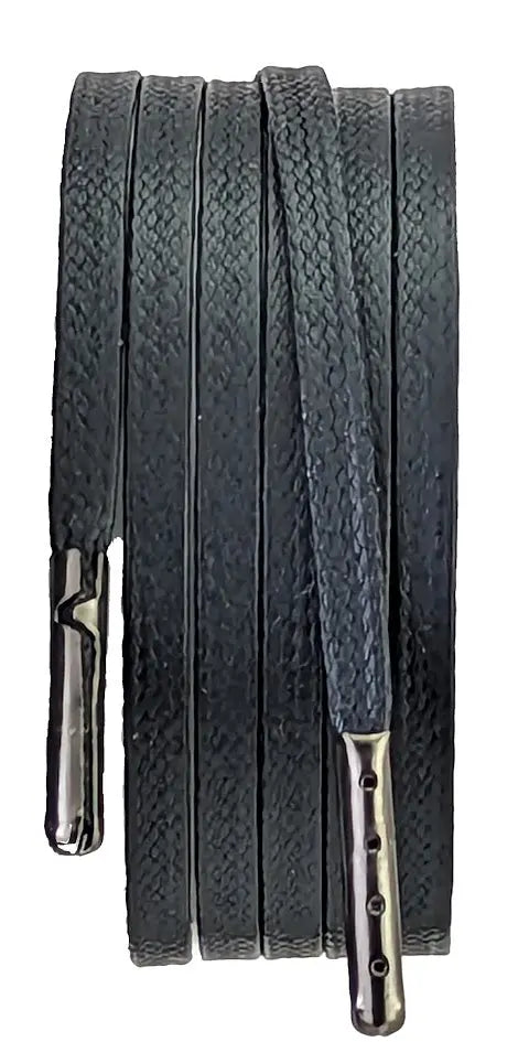 Black Flat 4 mm wide wax cotton shoelaces & Boot Laces