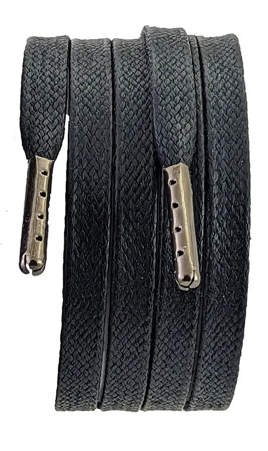 Black Flat 10 mm wide wax cotton shoelaces & Boot Laces