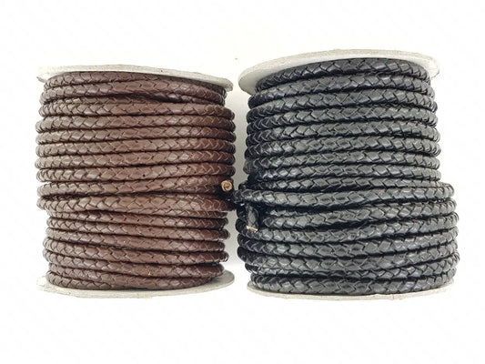 Black or Brown 5 mm round Leather braided craft cord wire.