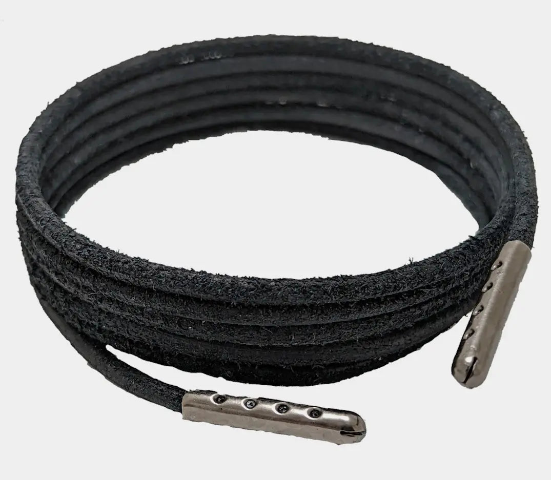 Shoe & Boot Laces Black 4 mm Round Heavy Duty Leather with Black metal tips Sizes 45 cm-200 cm justlacesshop