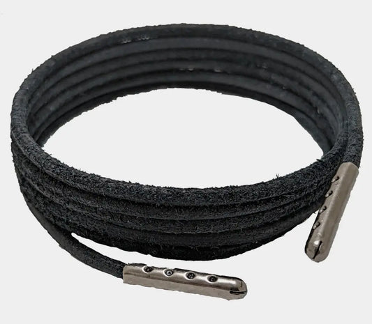 Shoe & Boot Laces Black 4 mm Round Heavy Duty Leather with Black metal tips Sizes 45 cm-200 cm justlacesshop