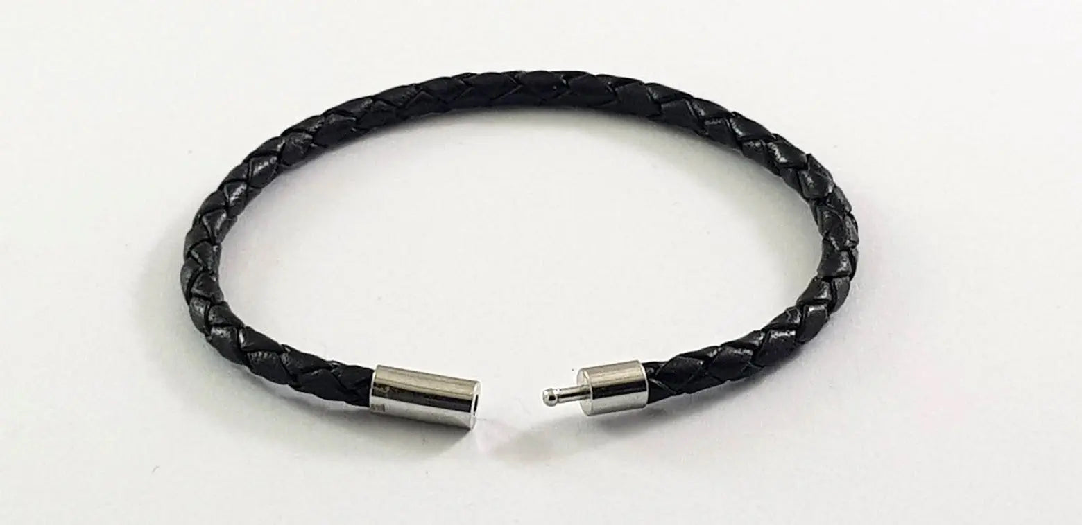 Black Genuine Leather Bracelet 4 mm round diameter jtcraftingshop