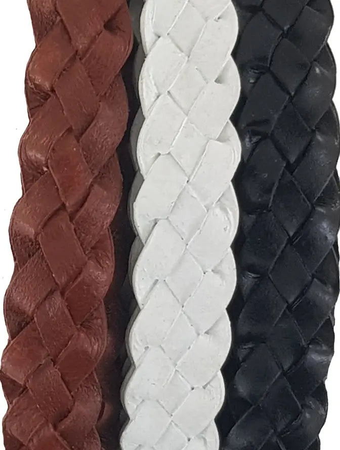 Flat Braided Leather cord Black, white, Brown, jtcraftingshop
