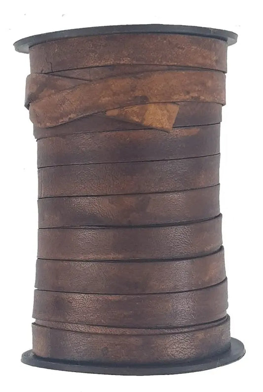 Brown flat leather cord 10 mm x 1 mm