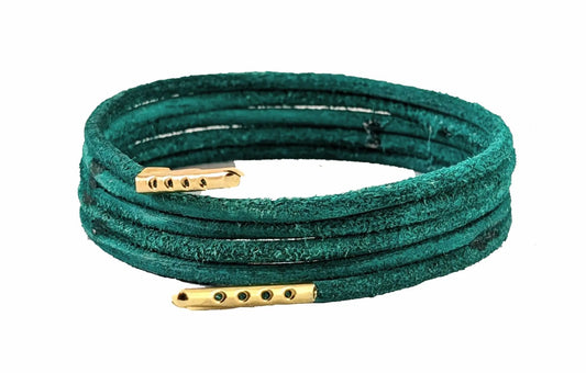 Green leather laces round 3 mm