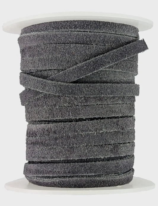 Grey Flat suede Leather cord  5 mm wide justlacesshop