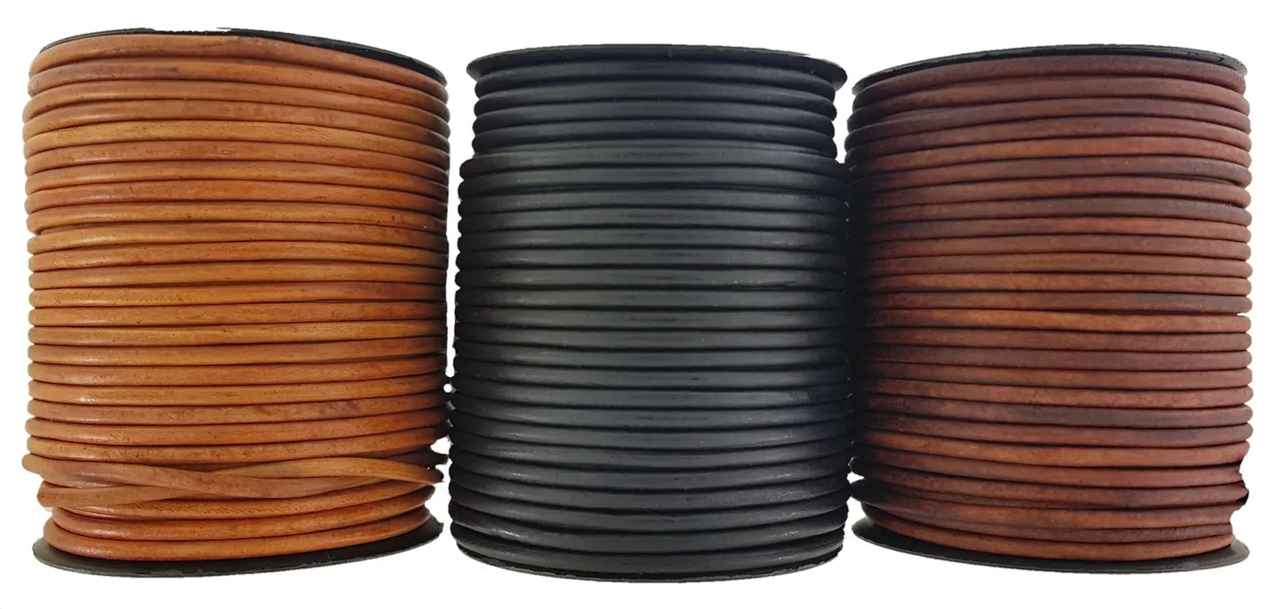 Black & Brown 4 mm round leather cord smooth finish.