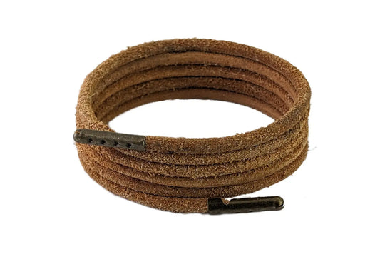 Shoelaces &  Boot Leather Laces Heavy Duty 4 mm Round Light Brown justlacesshop