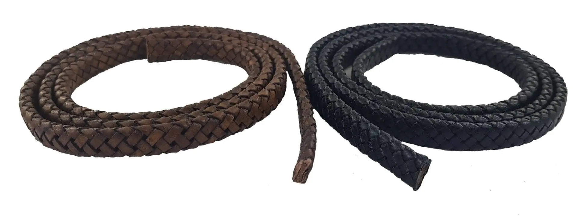Black or Brown 10 mm wide woven leather cord justlacesshop